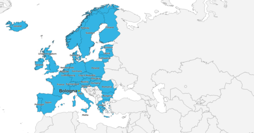 LAndkarte der 29 ursprünglichen Bologna-Unterzeichnerstaaten.